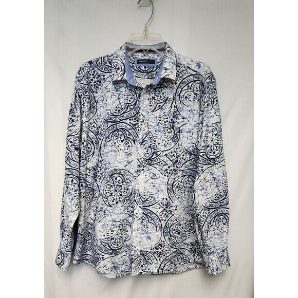 Men's Woolworth Multicolor Blue/White Long Sleeve Button Down Shirt Size Large - Picture 3 of 7